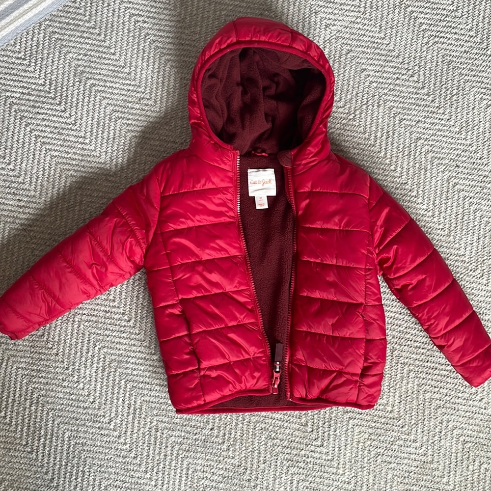 Cat & Jack Red Quilted Hooded Puffer Jacket for Kids